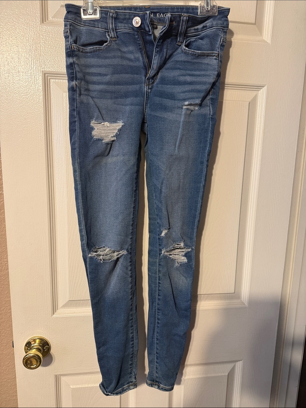 American Eagle Outfitters Ripped Skinny Jeans - Blue Wash